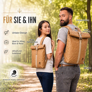 PAPERO Rucksack aus Papier COUGAR 24 L Unisex waschbar, reißfest, wasserfest, nachhaltiger Daypack