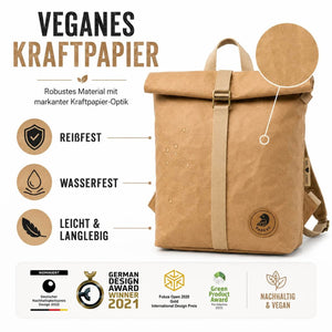 PAPERO Rucksack aus Papier COUGAR 24 L Unisex waschbar, reißfest, wasserfest, nachhaltiger Daypack